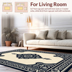 Ornate Floral Medallion Navy Design Rug