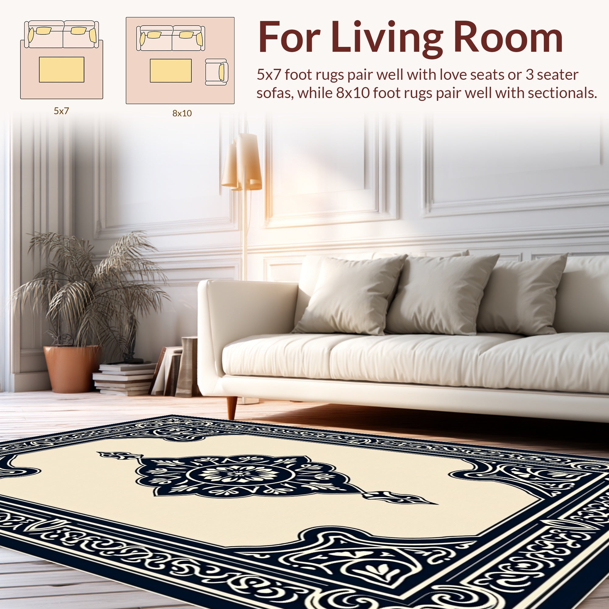 Ornate Floral Medallion Navy Design Rug
