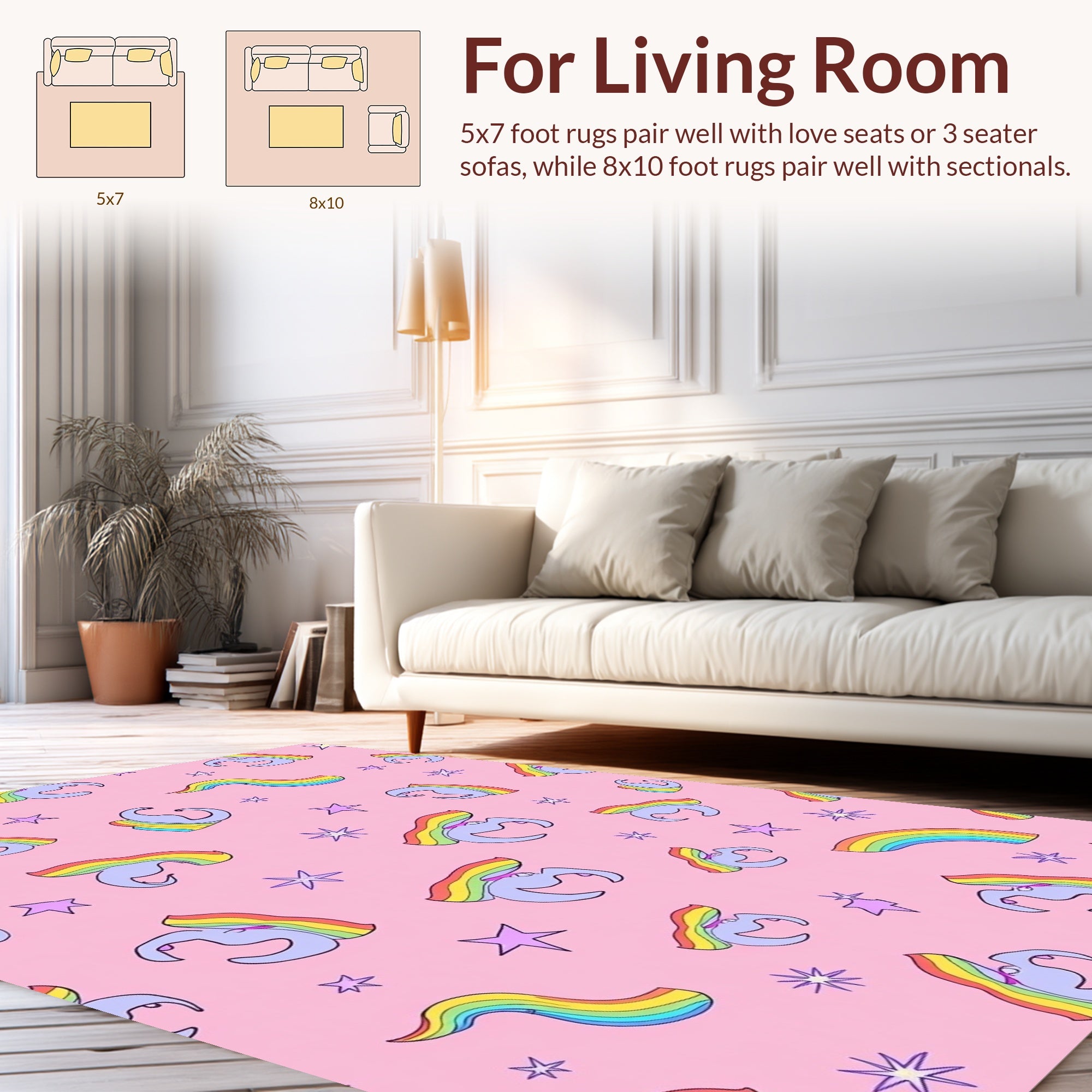 Whimsical Unicorn Rainbow Star Pattern Rug