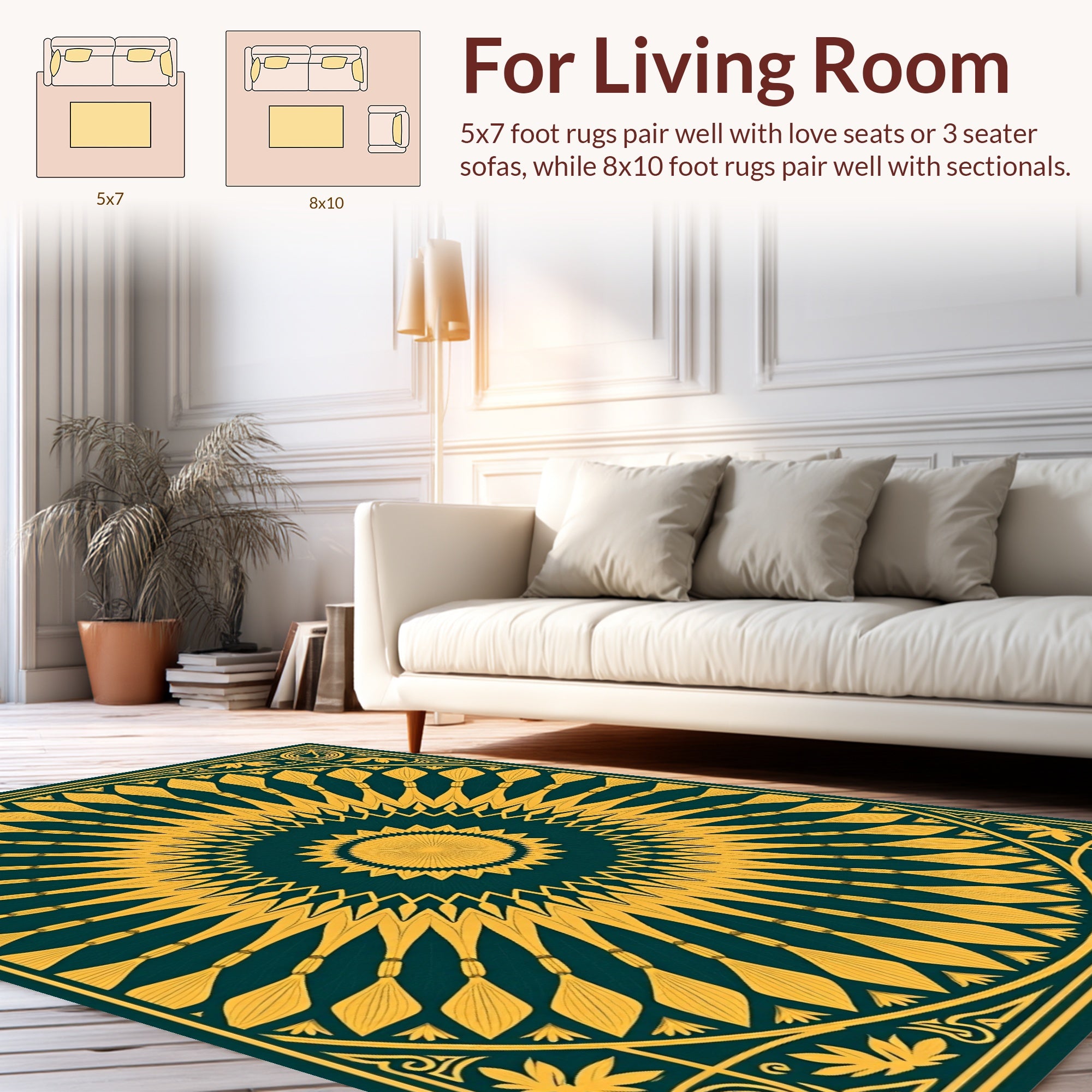 Radiant Sunburst Mandala Pattern Rug