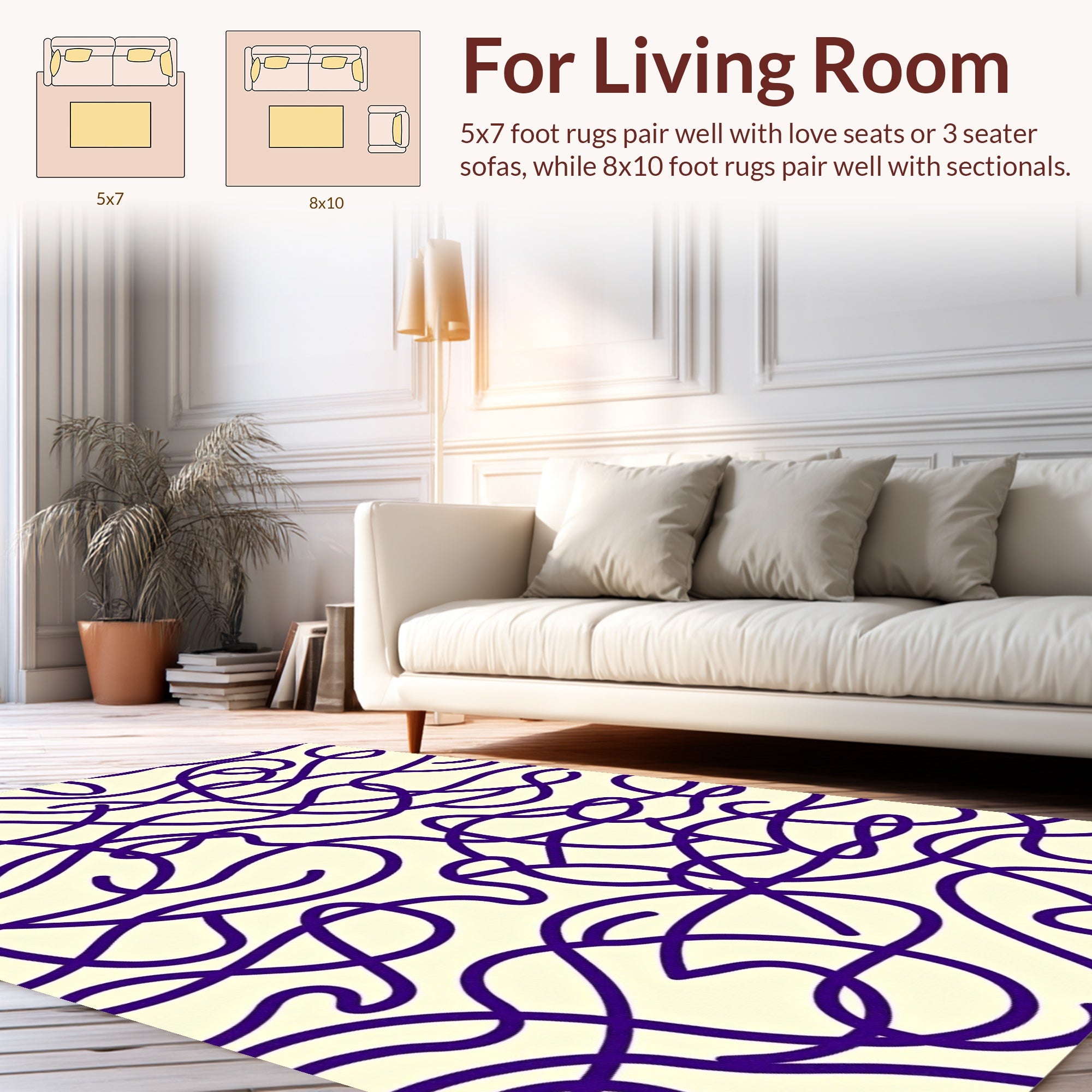 Lively Purple Abstract Linear Design Rug