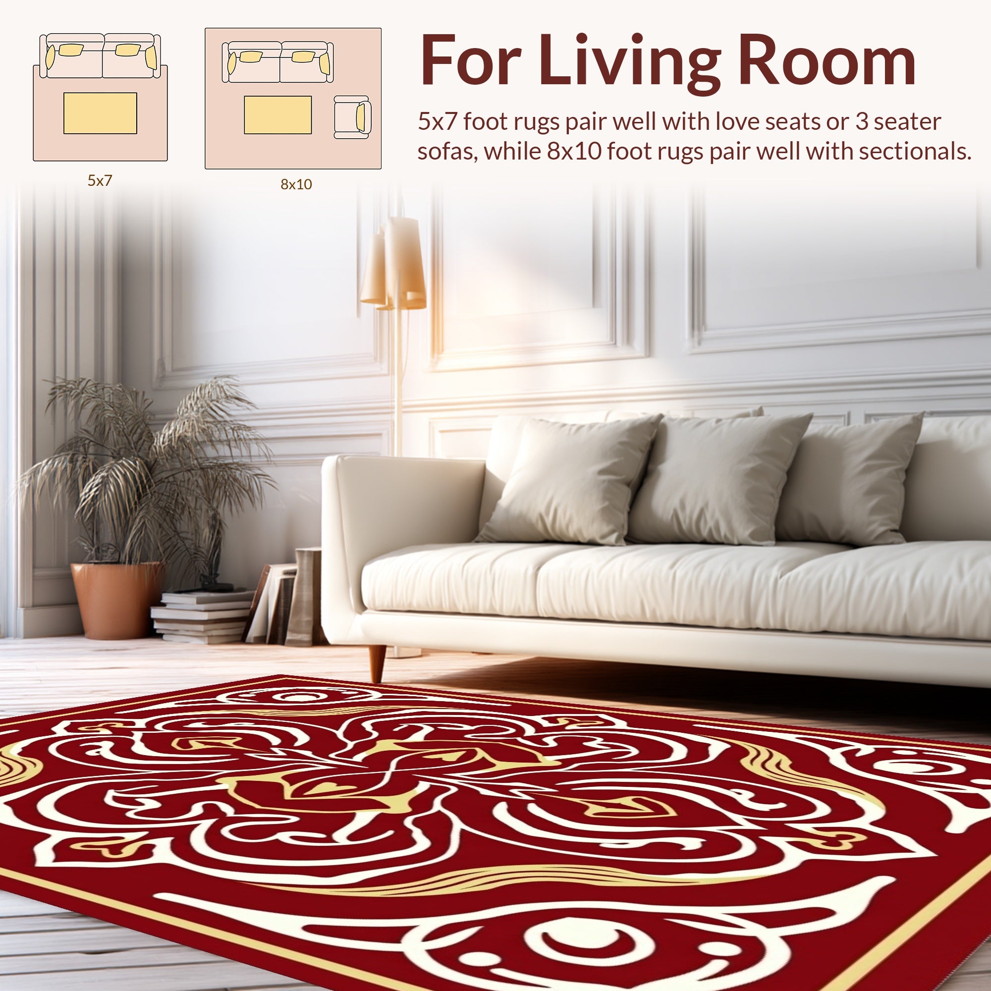 Red Ivory Gold Ornamental Pattern Rug