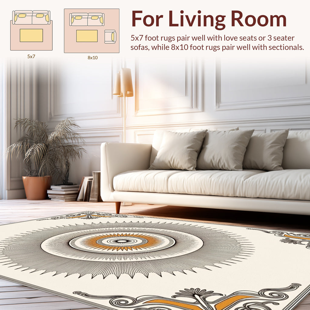 Sunburst Ornament With Orange Accents Rug