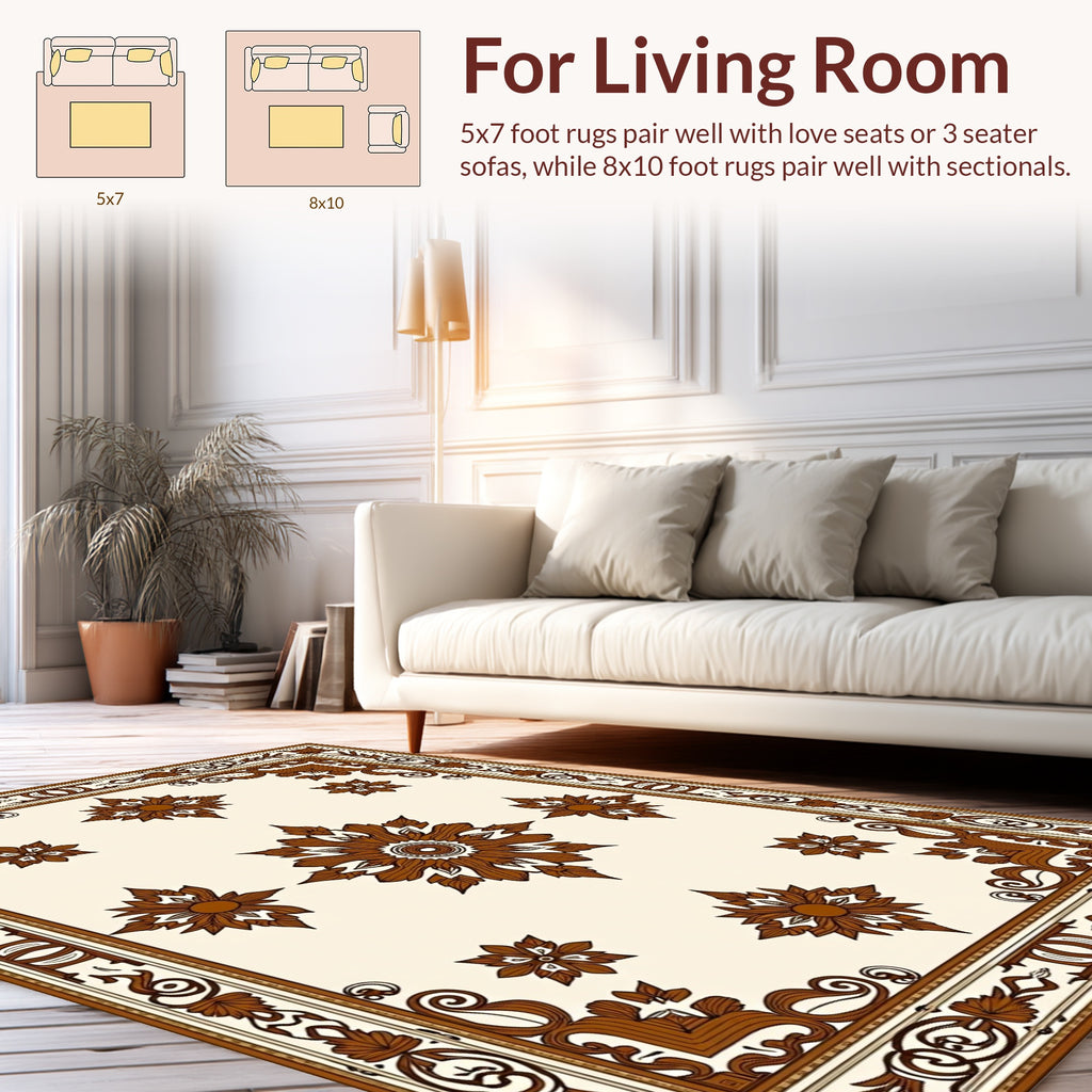 Ornate Floral Bordered Cream Rug