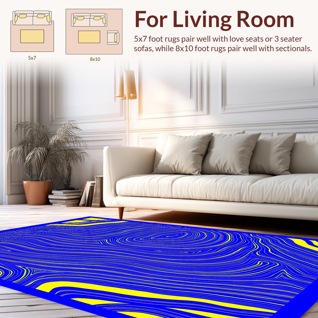 Abstract Blue Yellow Wavy Lines Rug