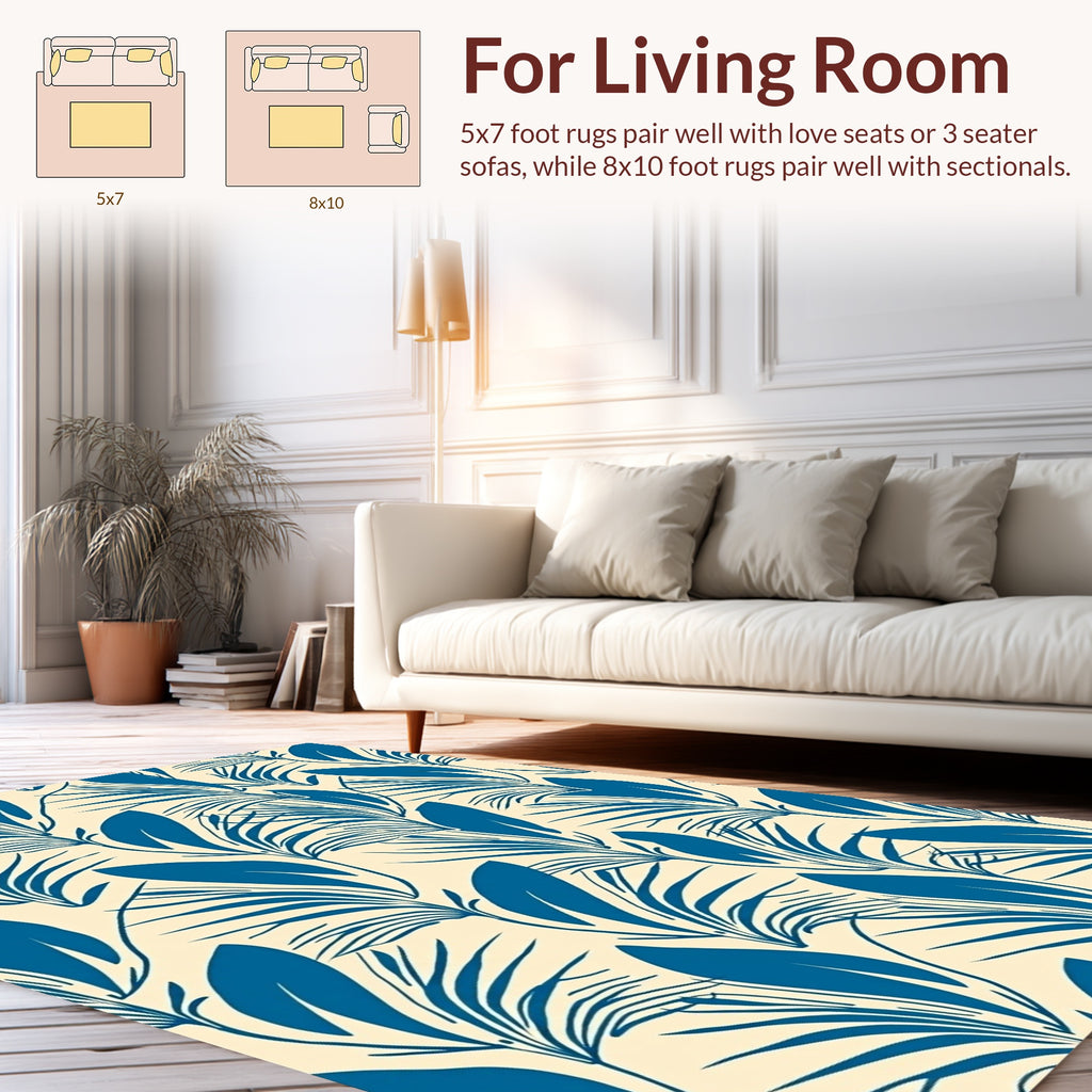 Blue Tropical Leaf Pattern Design Rug