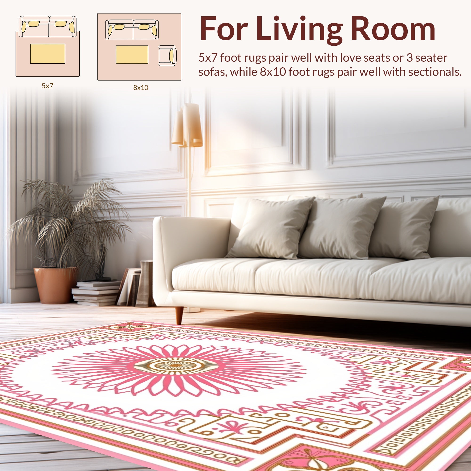Pink Floral Geometric Intricate Design Rug