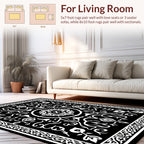 Black White Ornate Scroll Pattern Rug