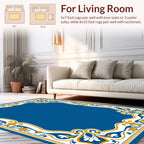 Intricate Gold Blue Floral Pattern Rug