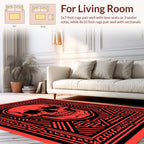 Bold Red Skull Geometric Pattern Rug