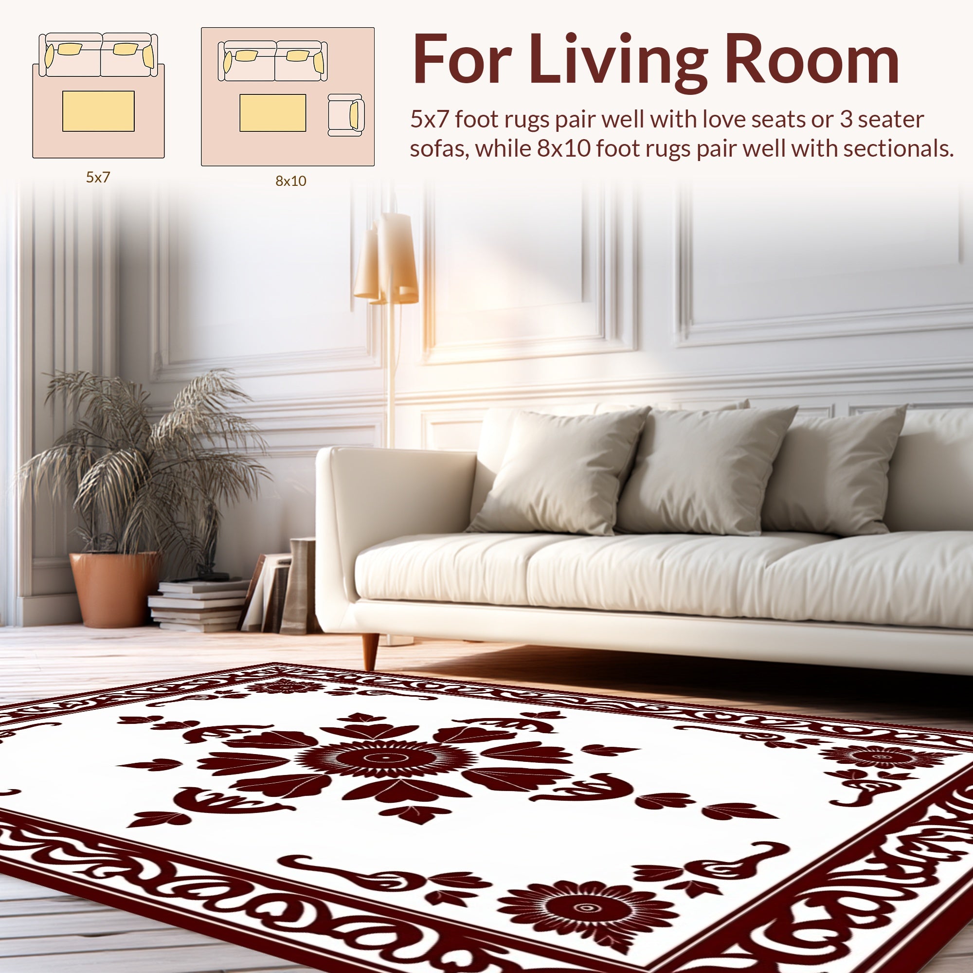 Crimson Floral Medallion Border Pattern Rug