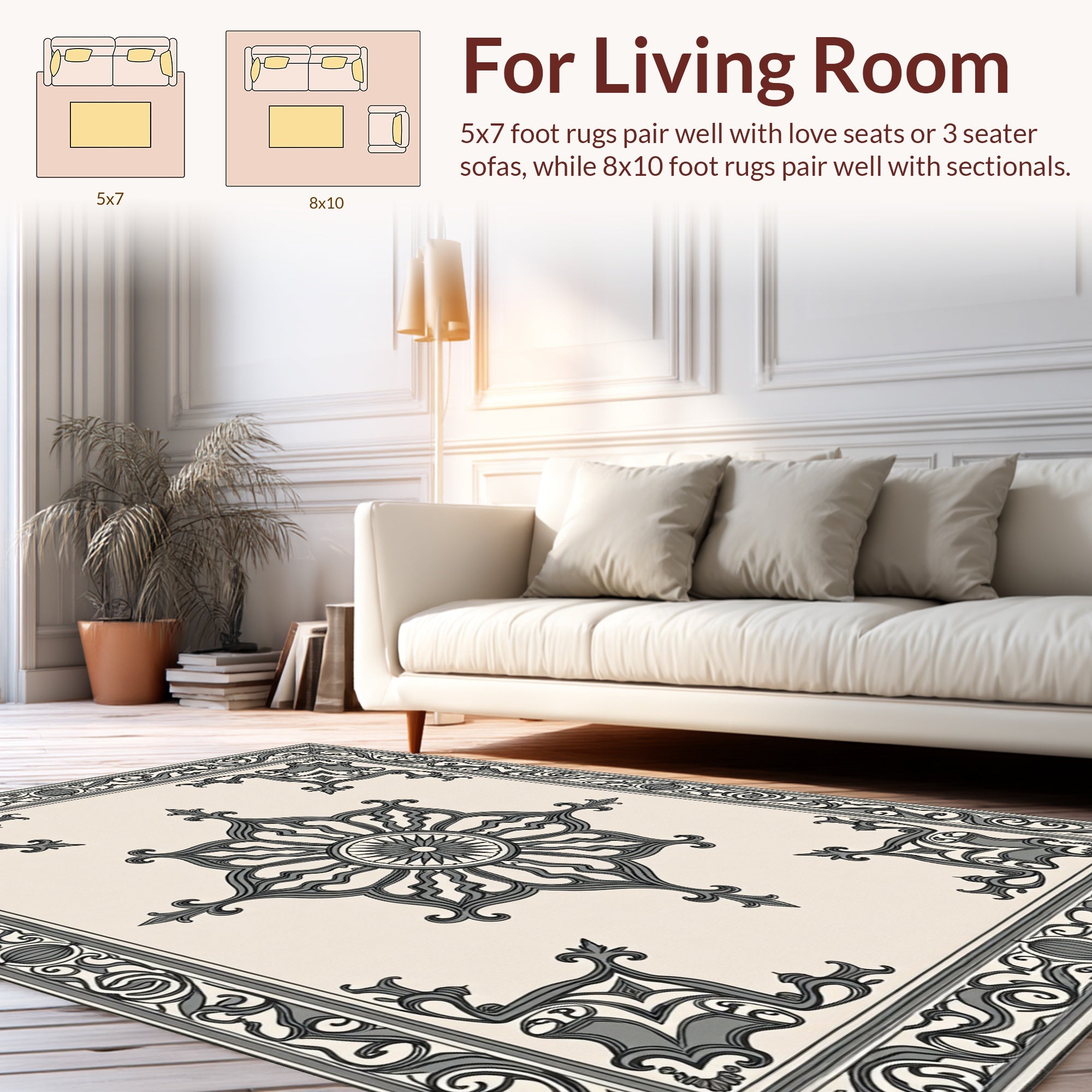 Grey Cream Ornamental Medallion Rug