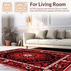 Bold Red Black Floral Mandala Rug