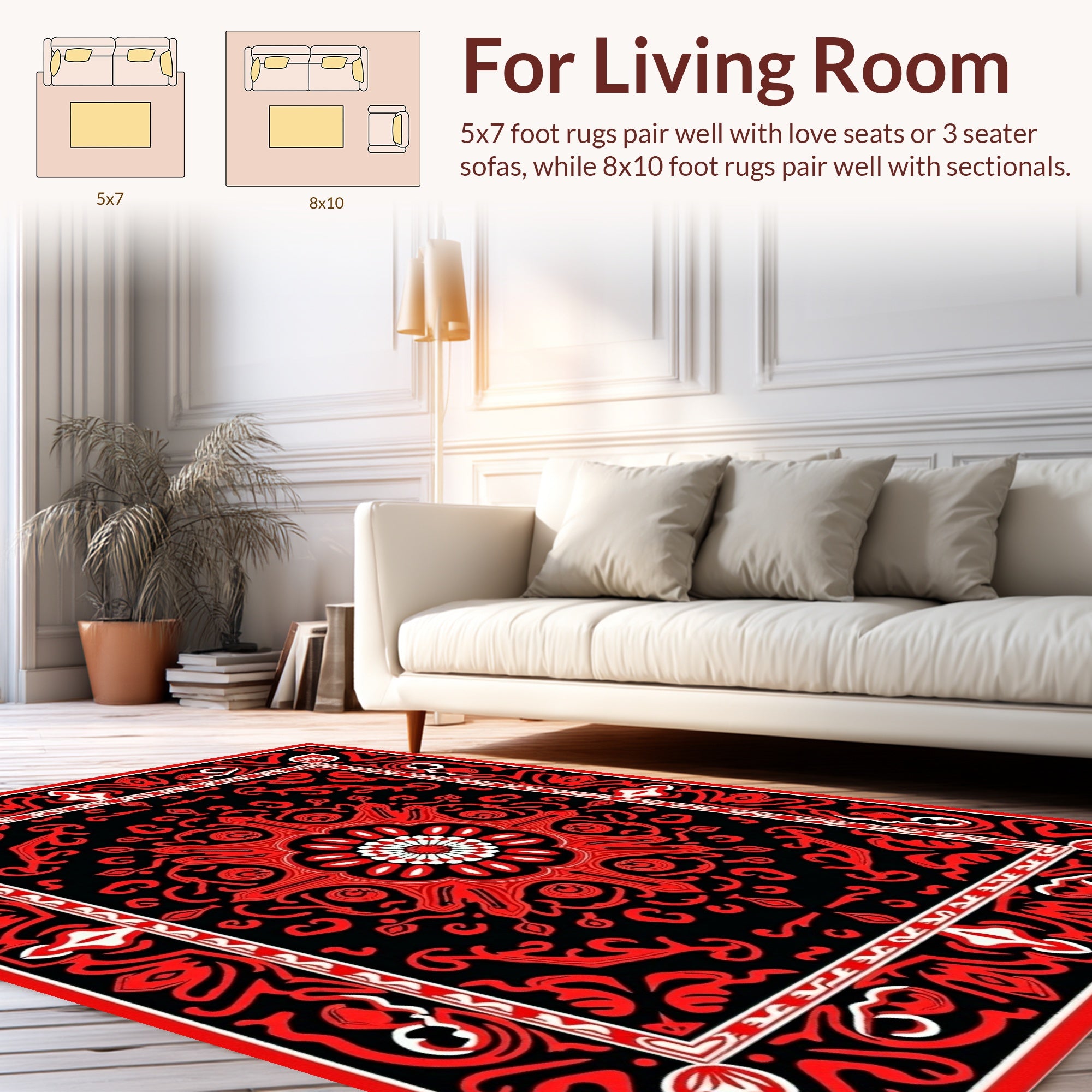 Bold Red Black Floral Mandala Rug