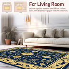 Vintage Floral Medallion Blue Gold Rug