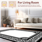 Intricate Black White Scroll Frame Design Rug