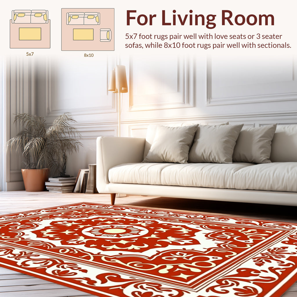 Red Cream Intricate Floral Design Rug