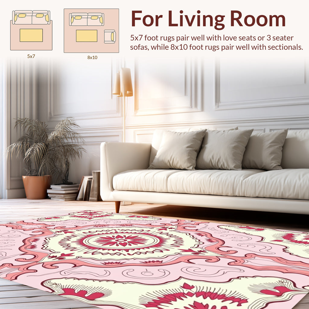 Ornate Floral Medallion Pink Cream Rug