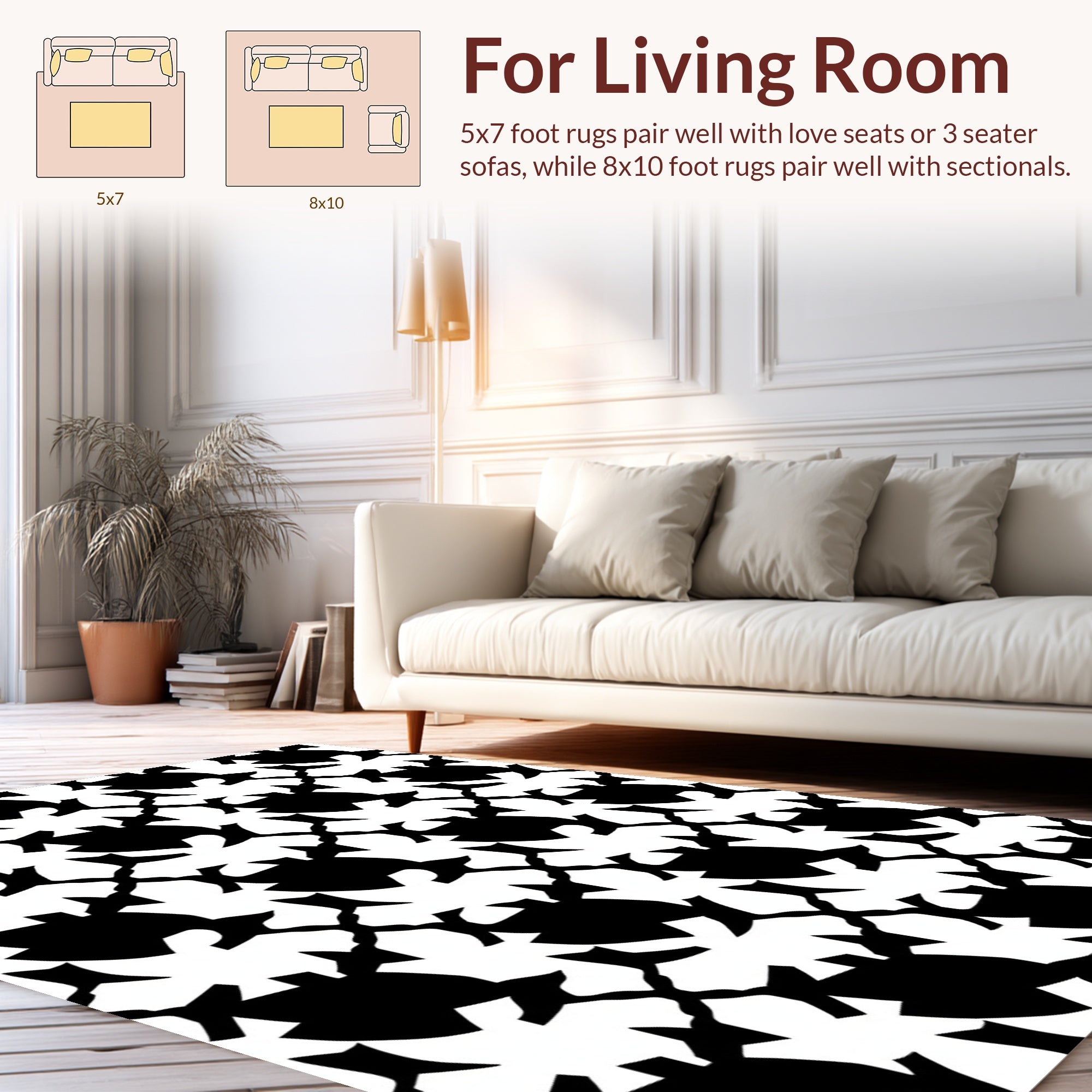 Bold Black Interlocking Geometric Pattern Rug