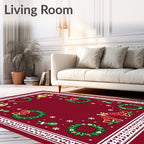 Crimson Festive Christmas Bells Wreaths Rug