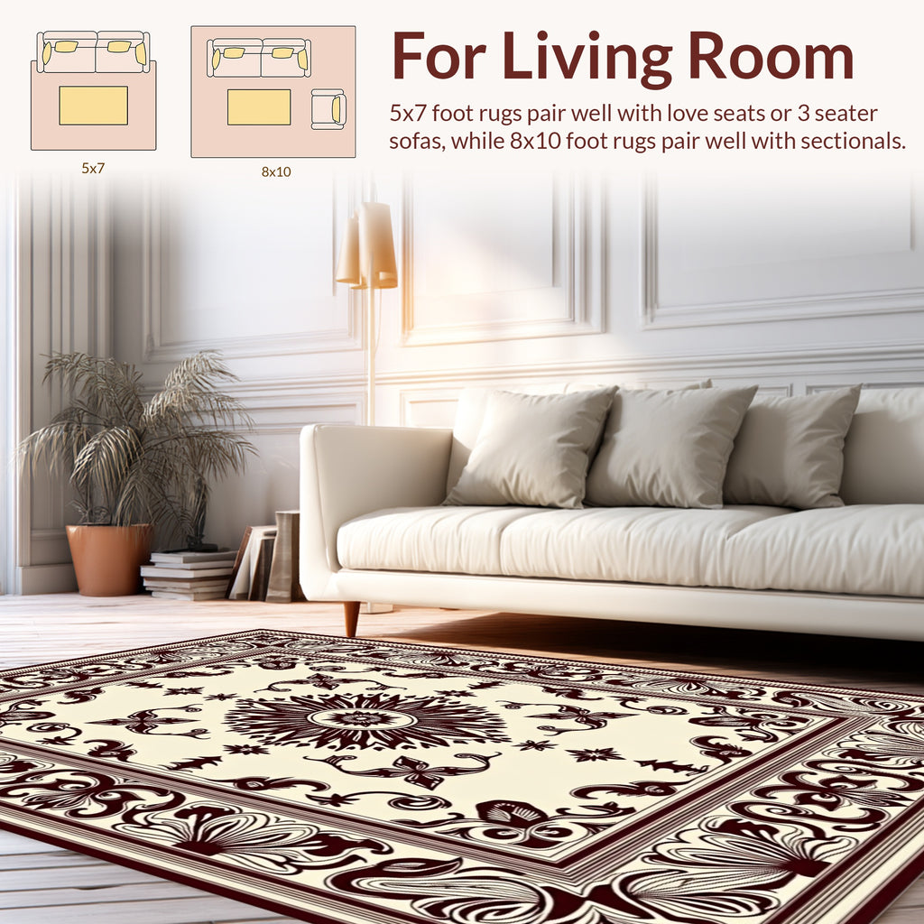 Ornate Floral Border With Central Sunburst Rug