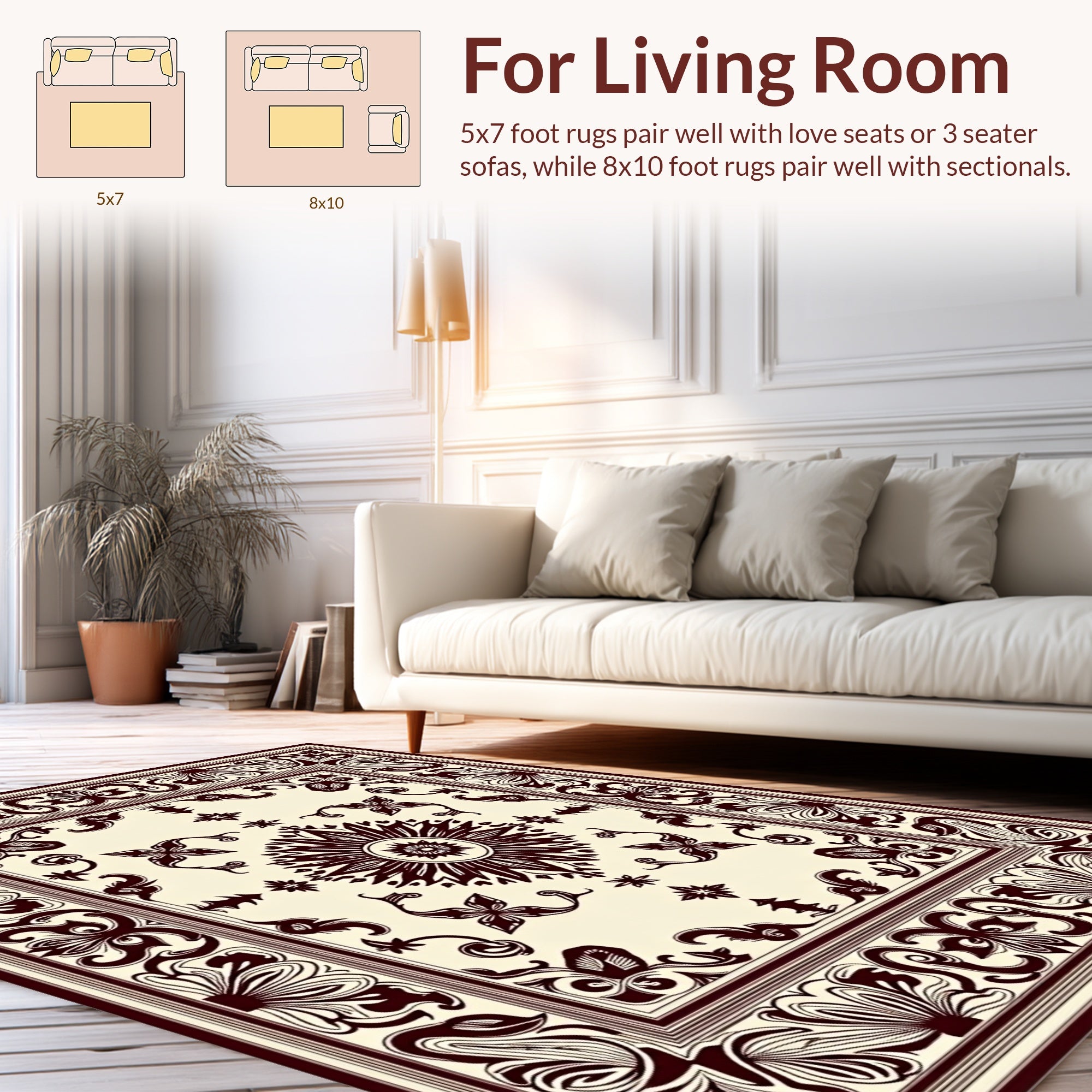 Ornate Floral Border With Central Sunburst Rug