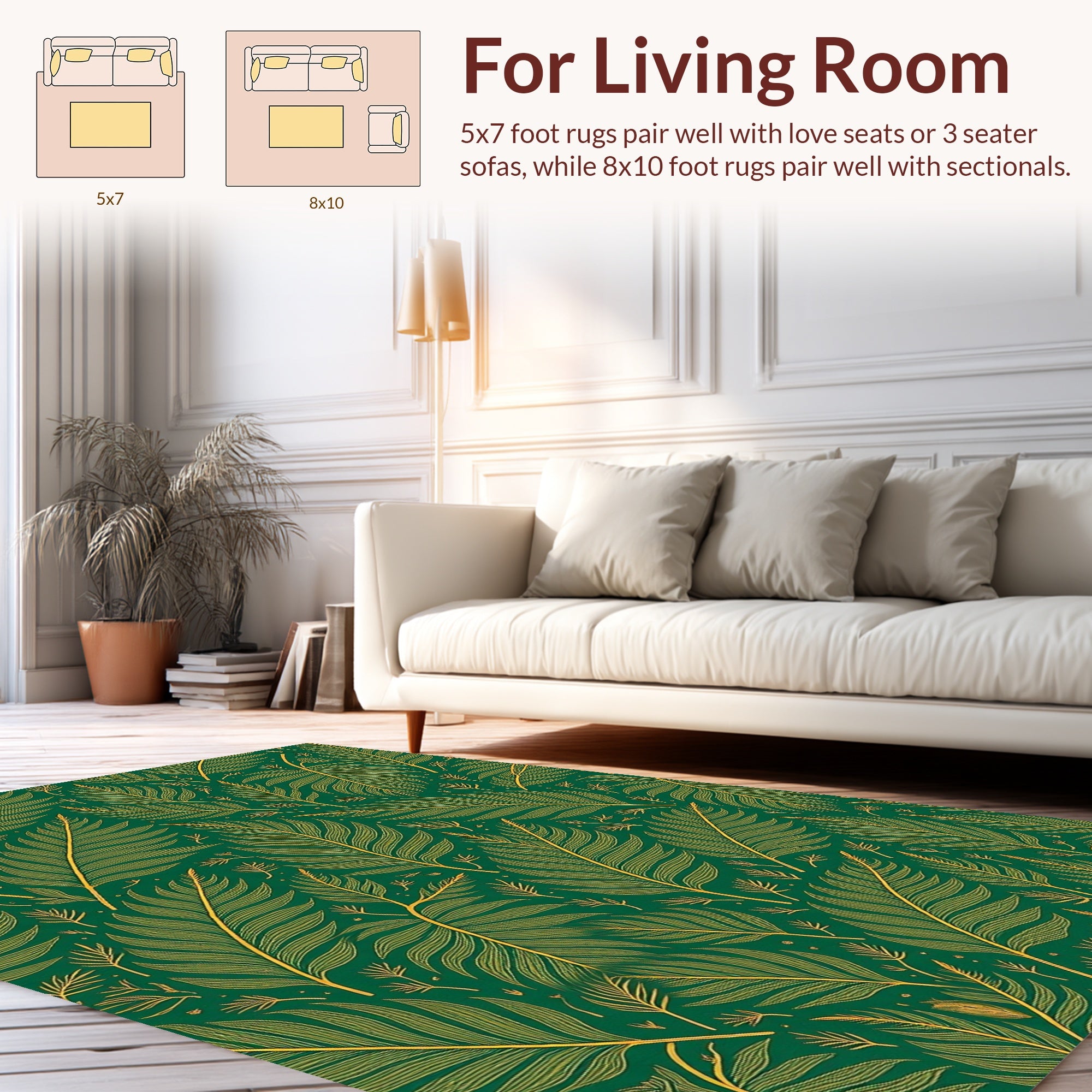 Emerald Green Feather Pattern Rug