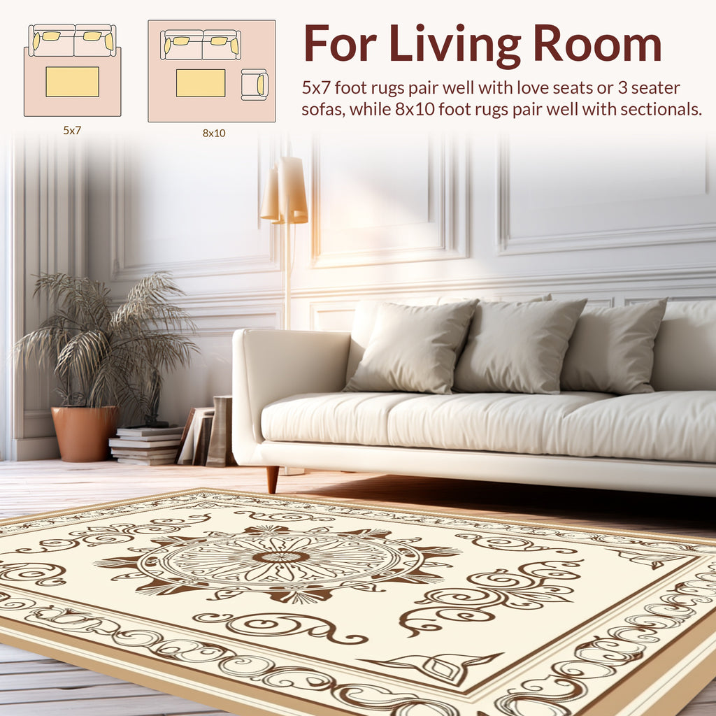 Brown Floral Mandala Border Design Rug