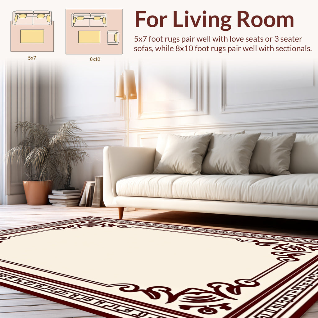 Elegant Maroon Scroll Border Pattern Rug
