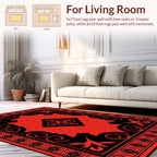 Striking Red Black Geometric Floral Rug