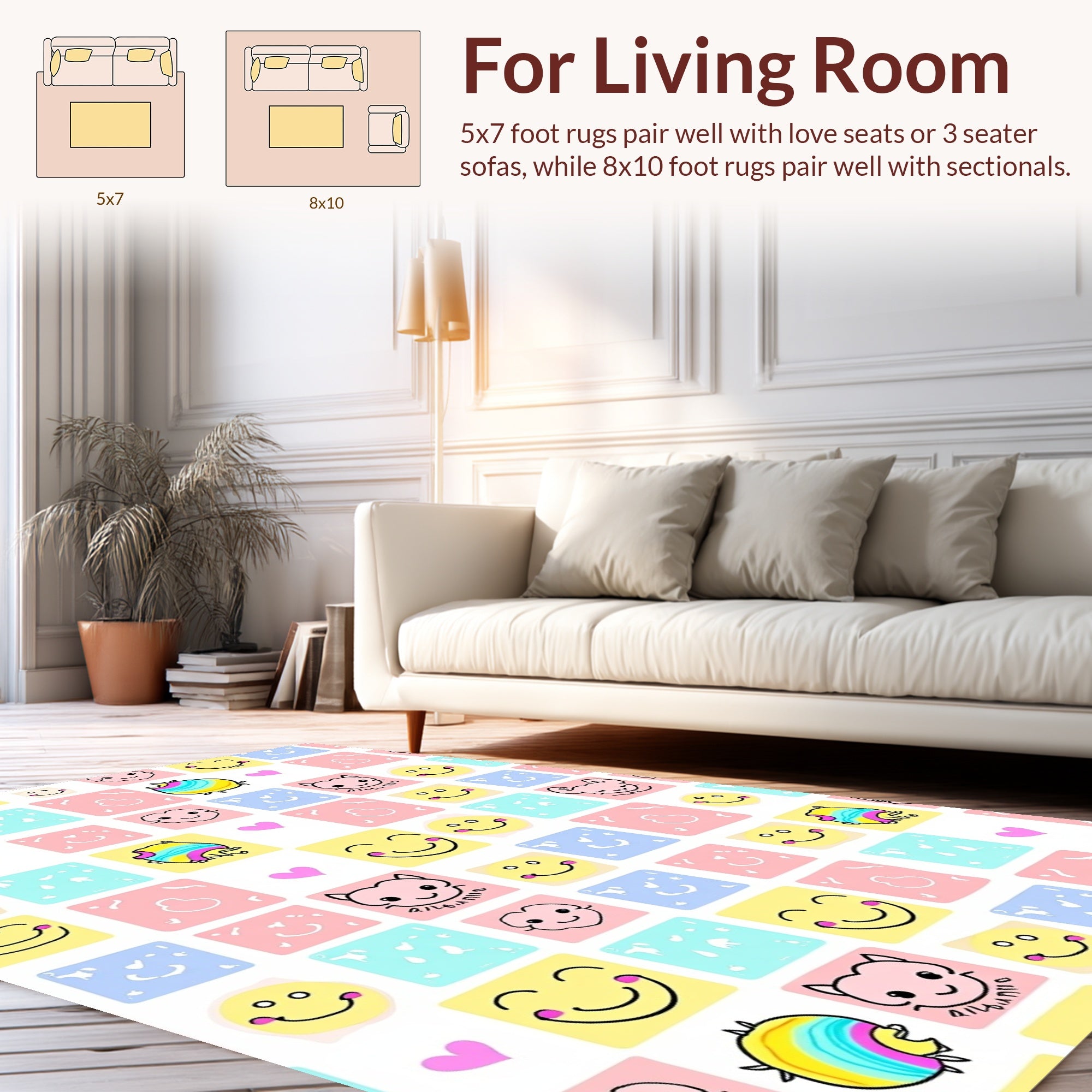 Cute Smiling Faces Patchwork Design Rug