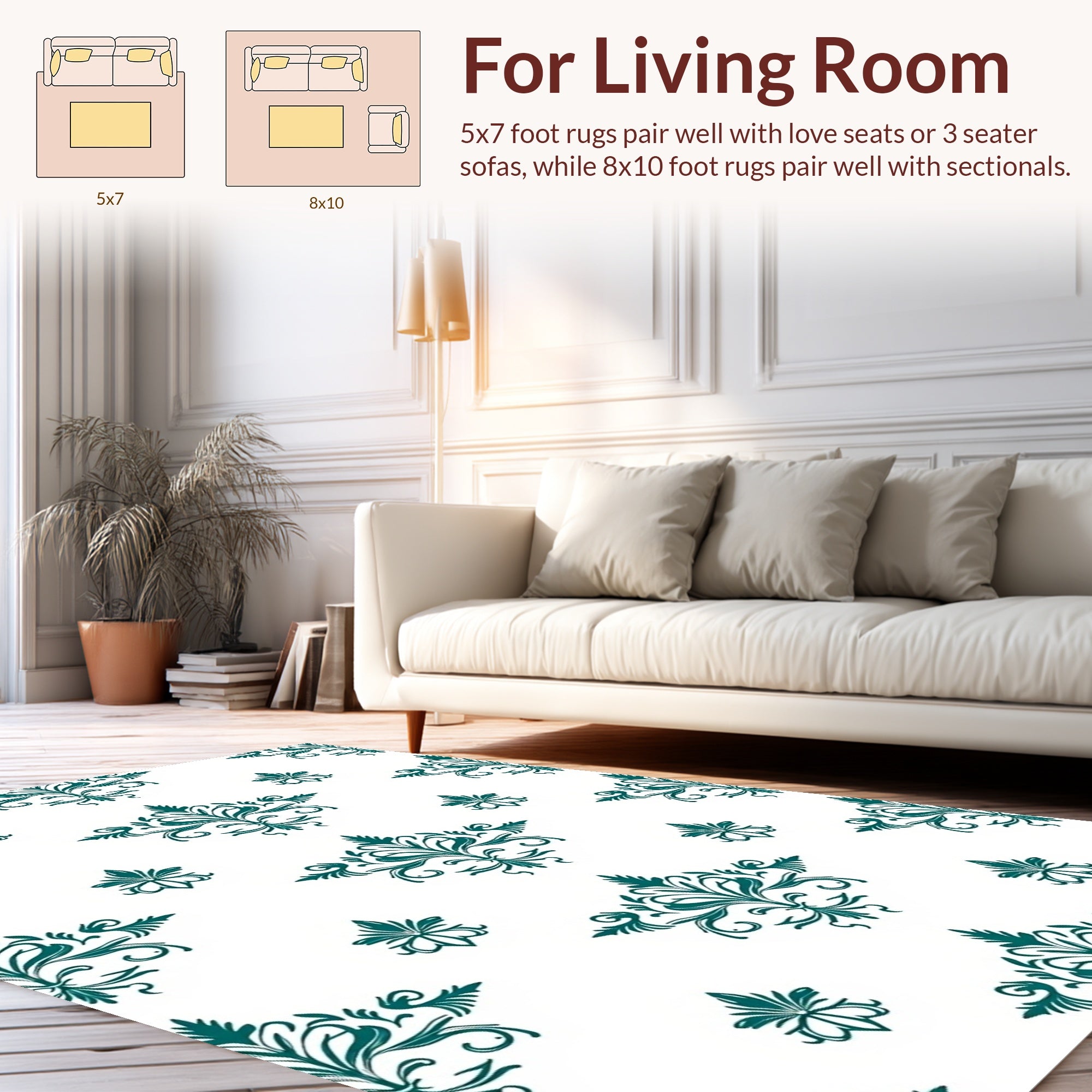 Damask Floral Tile Pattern Rug
