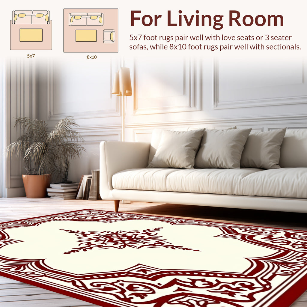 Ornate Red Cream Floral Design Rug