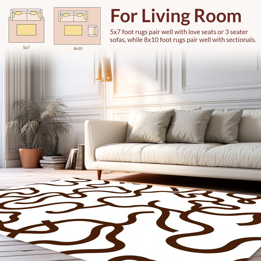 Abstract Brown Line Art Pattern Rug
