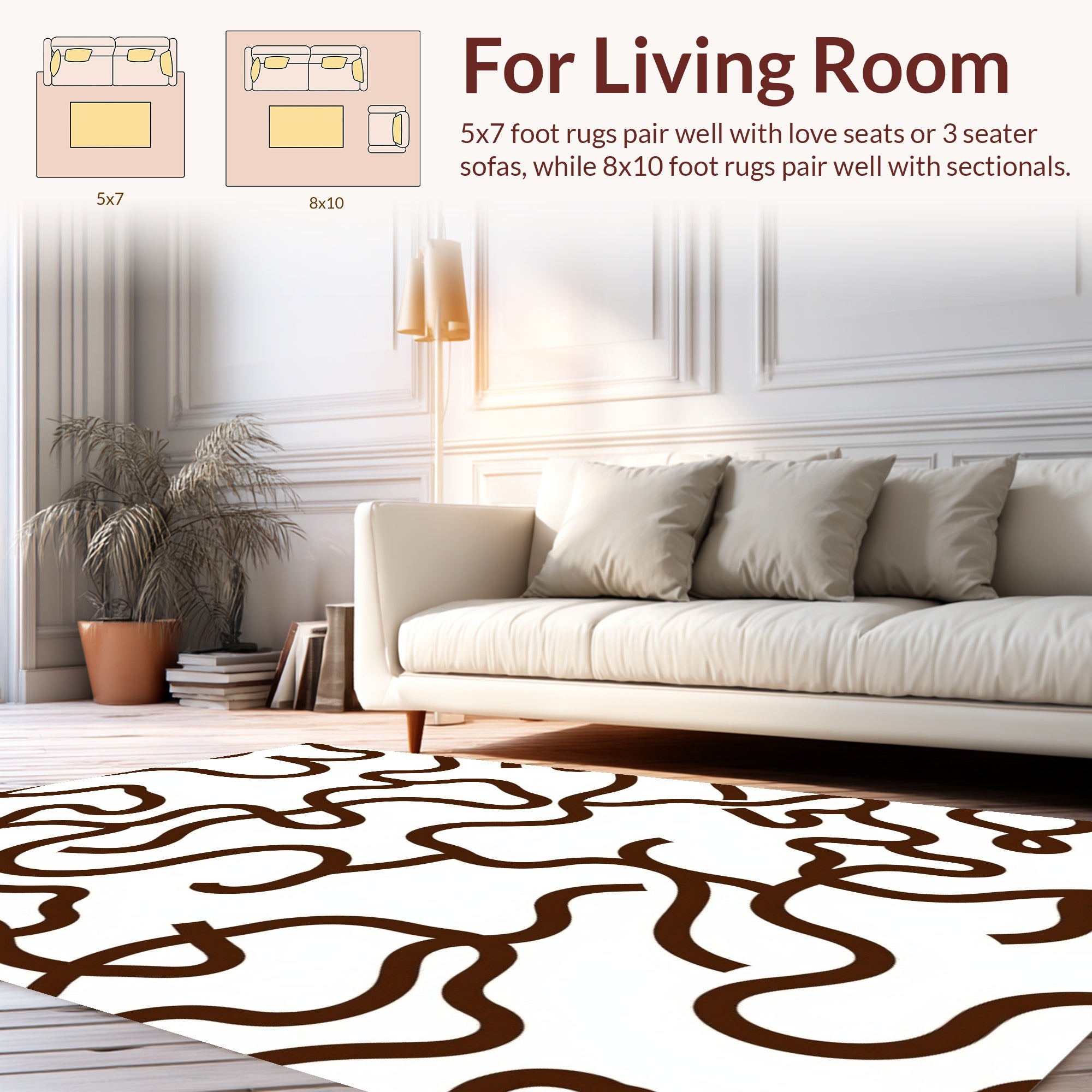 Abstract Brown Line Art Pattern Rug