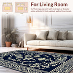 Dark Blue Cream Floral Scroll Rug