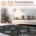 Black White Rose Swirl Pattern Rug