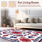 Red and Blue Floral medallion Tile Rug