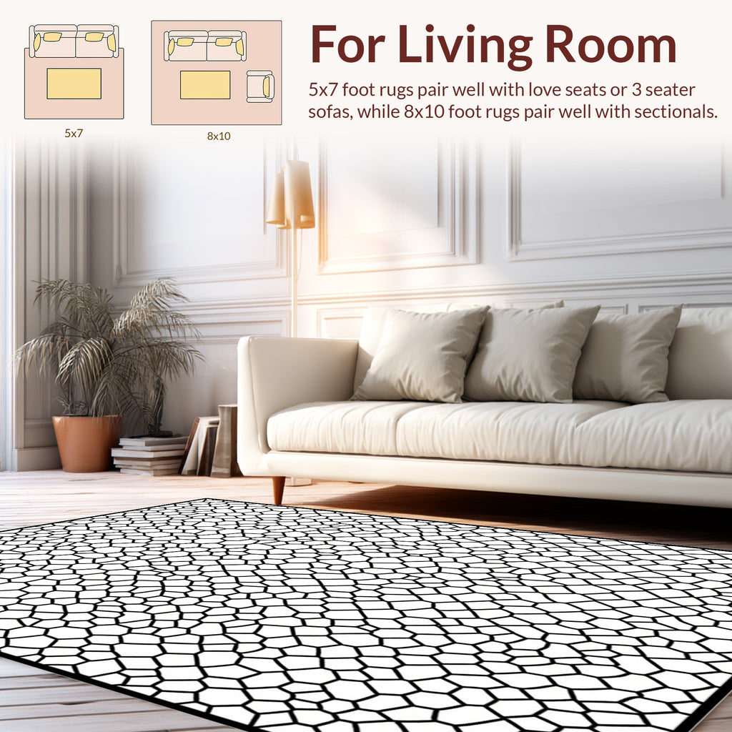 Organic Black White Mesh Pattern Rug