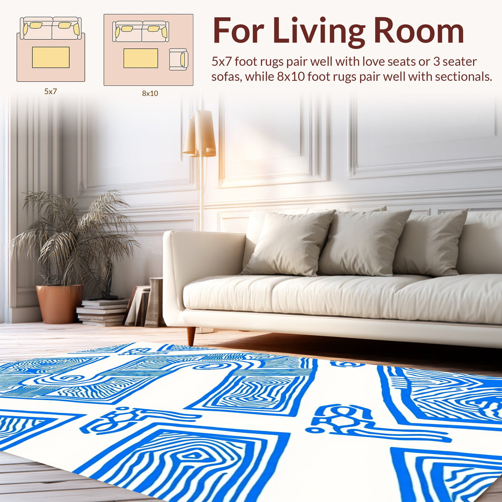 Abstract Blue Organic Maze Rug