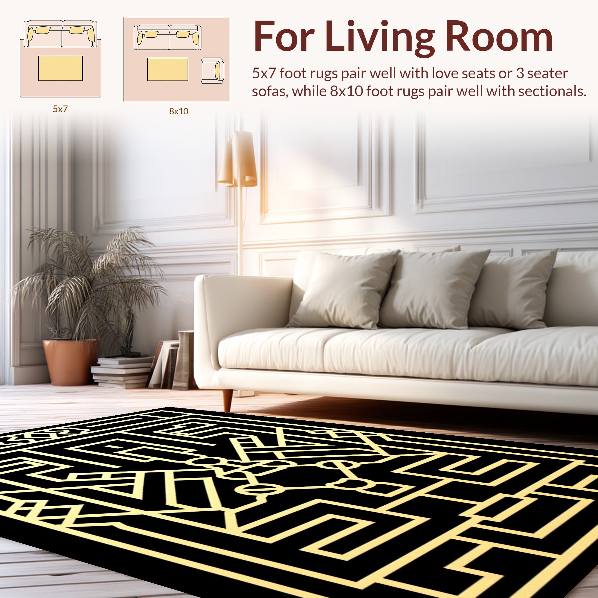 Golden Geometric Art Deco Stylized Maze Rug