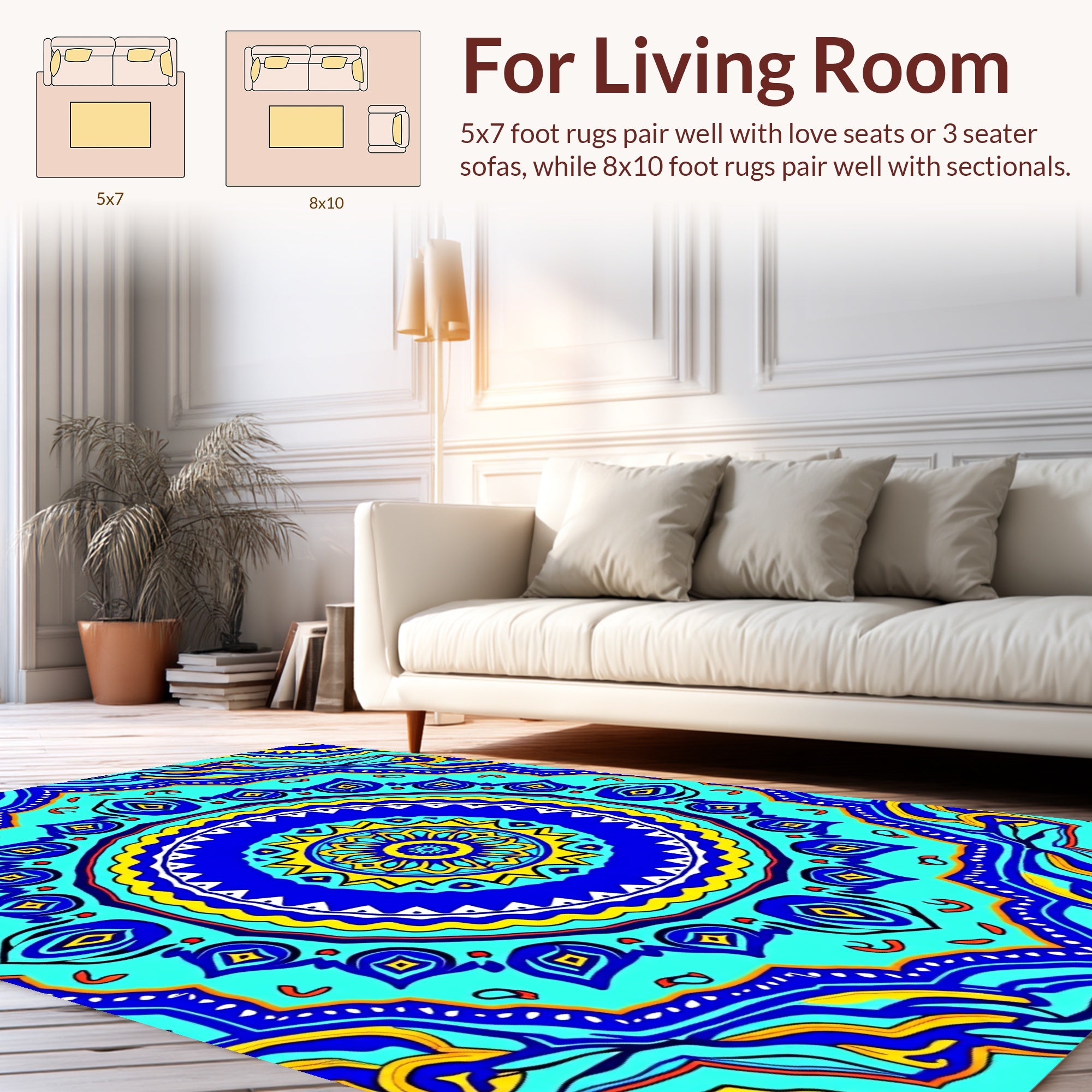 Bright Blue Yellow Mandala Design Rug