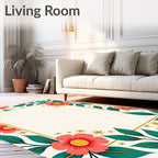 Coral Floral Detailed Leaf Pattern Rug