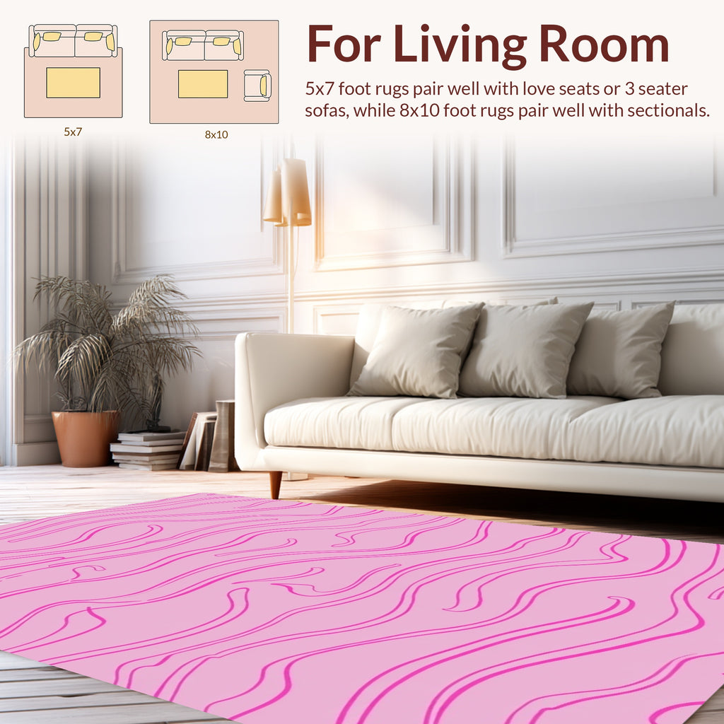 Pink Abstract Wavy Lines Design Rug