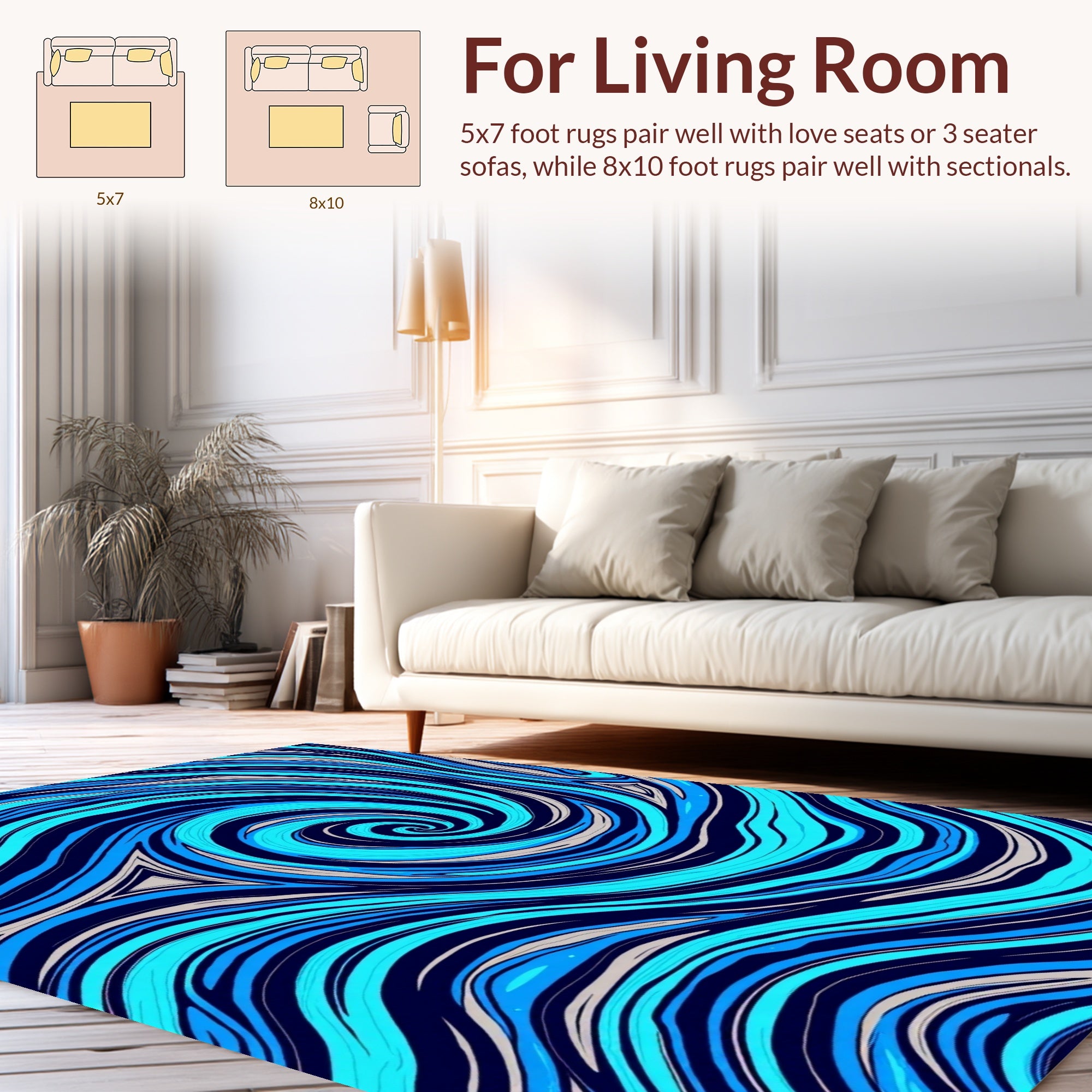 Swirling Blue Abstract Nature Rug