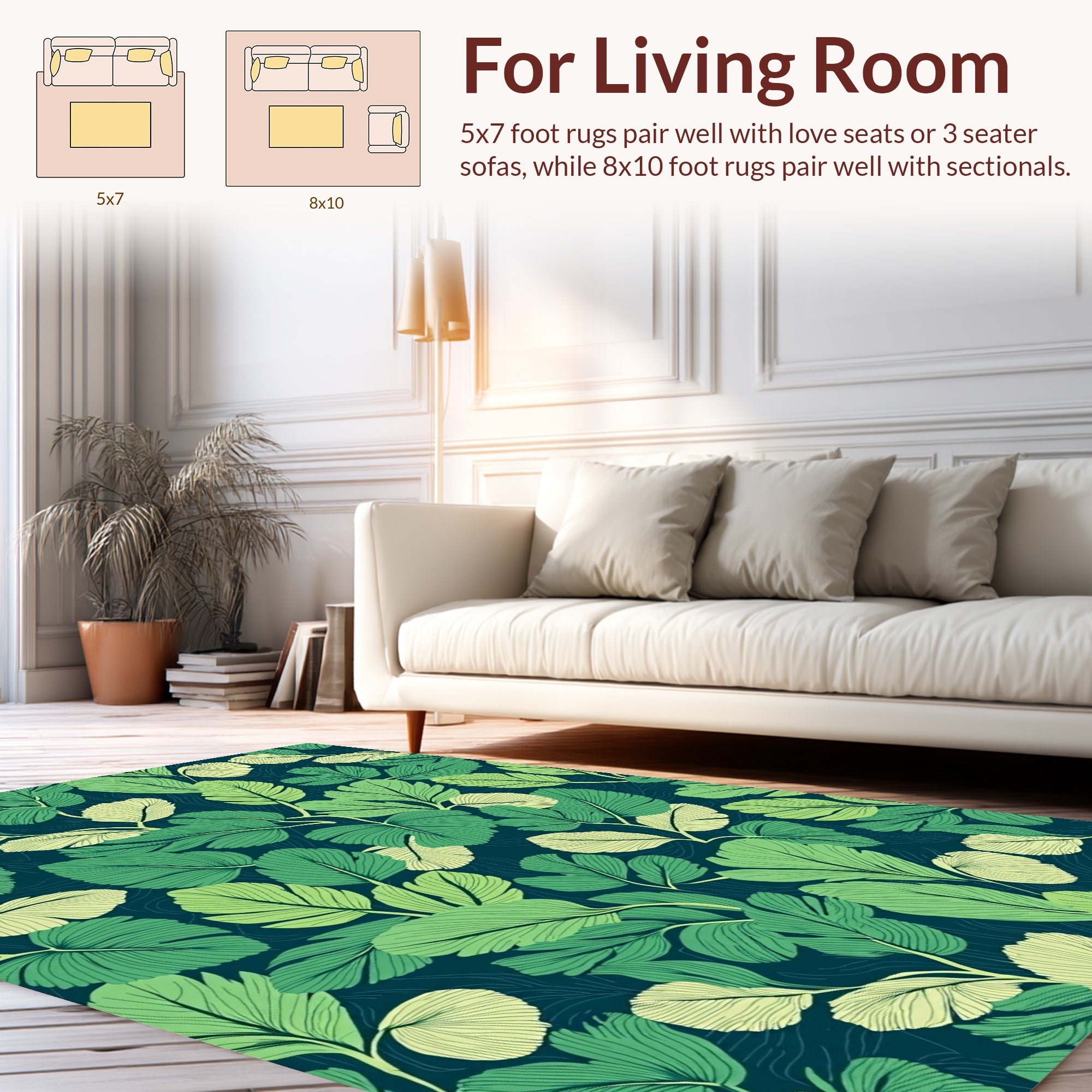 Green Leaf Botanical Pattern Rug