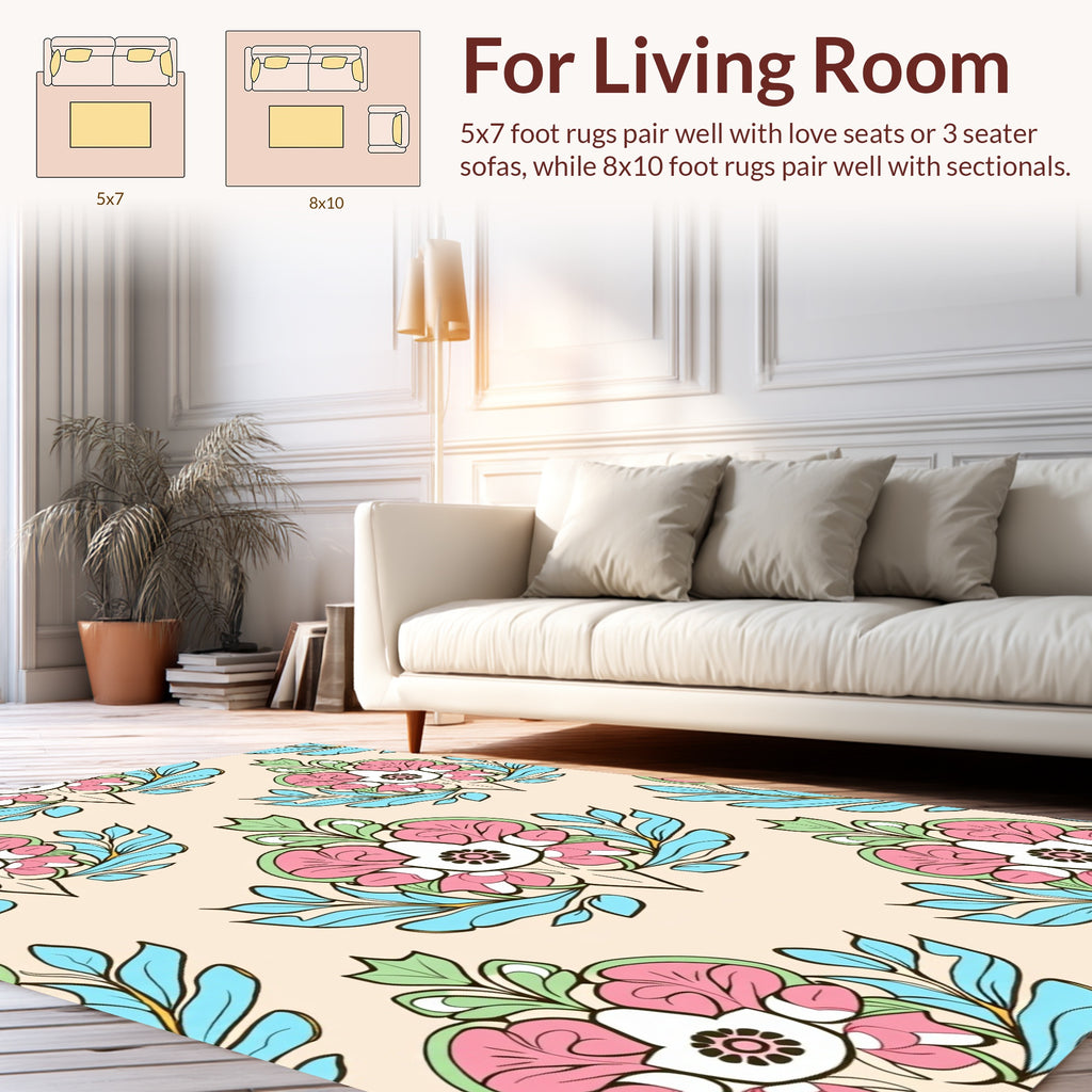 Pastel Floral Damask Pattern Rug