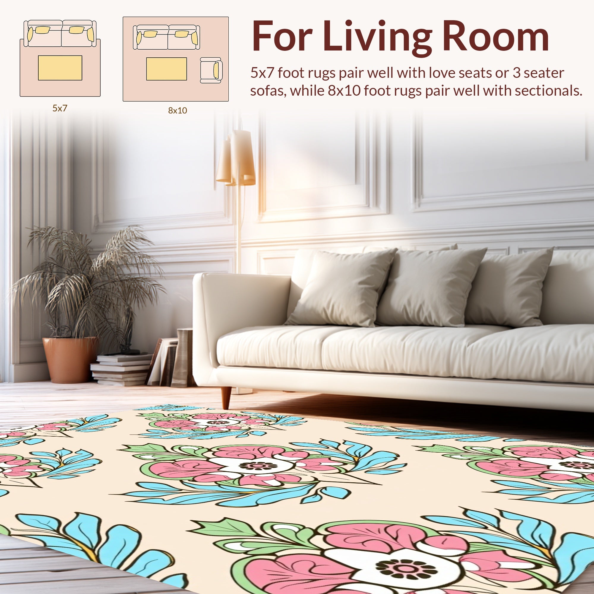 Pastel Floral Damask Pattern Rug