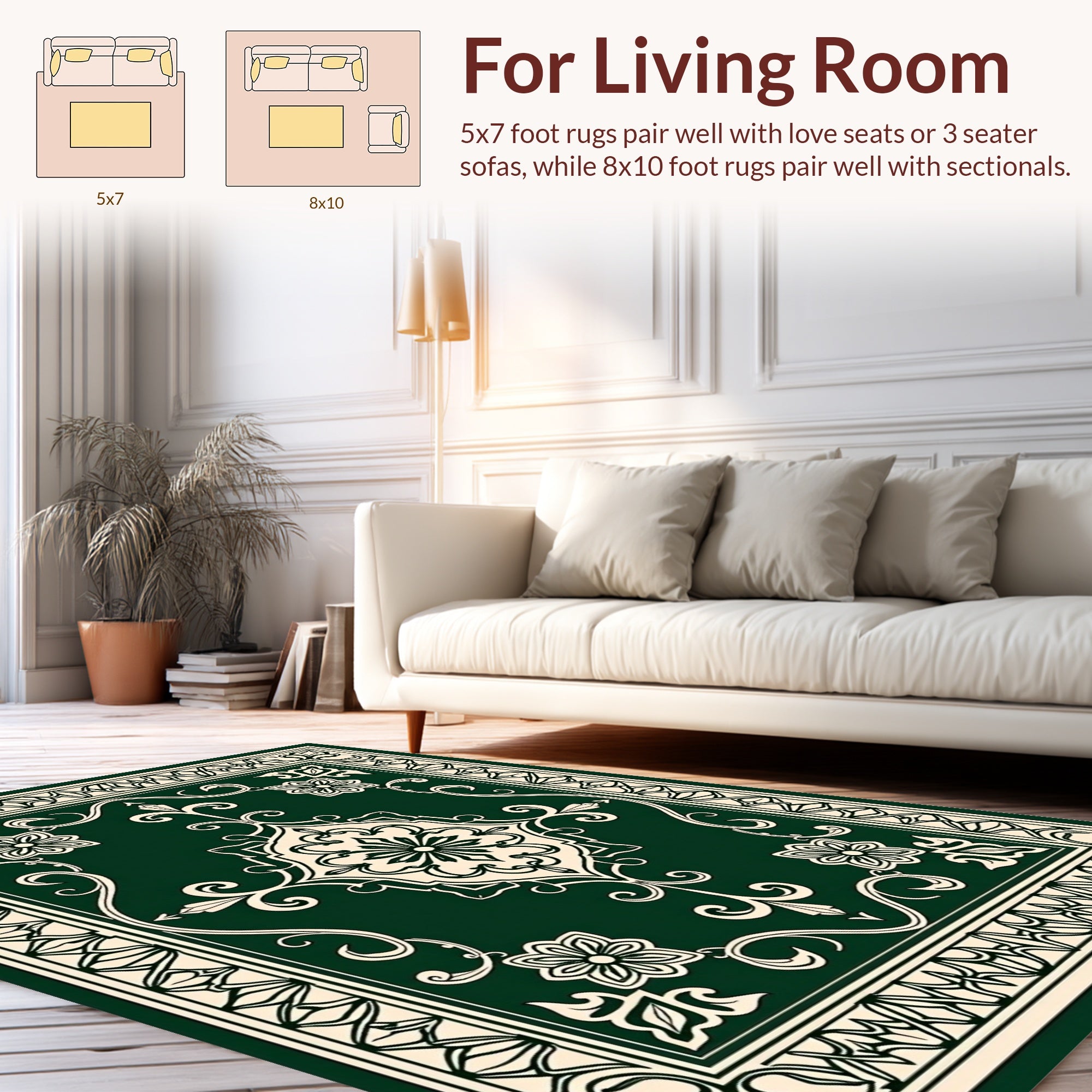 Green Floral Medallion Traditional Framed Rug