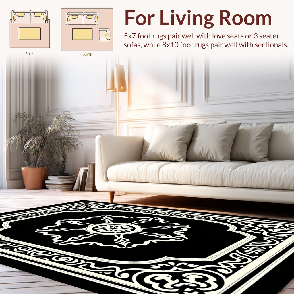 Monochromatic Floral Scrollwork Design Rug